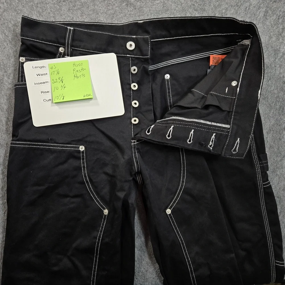Heron Preston Pants Mens L 34x33 Black Carpenter Cargo Wide Leg Contrast Stitch